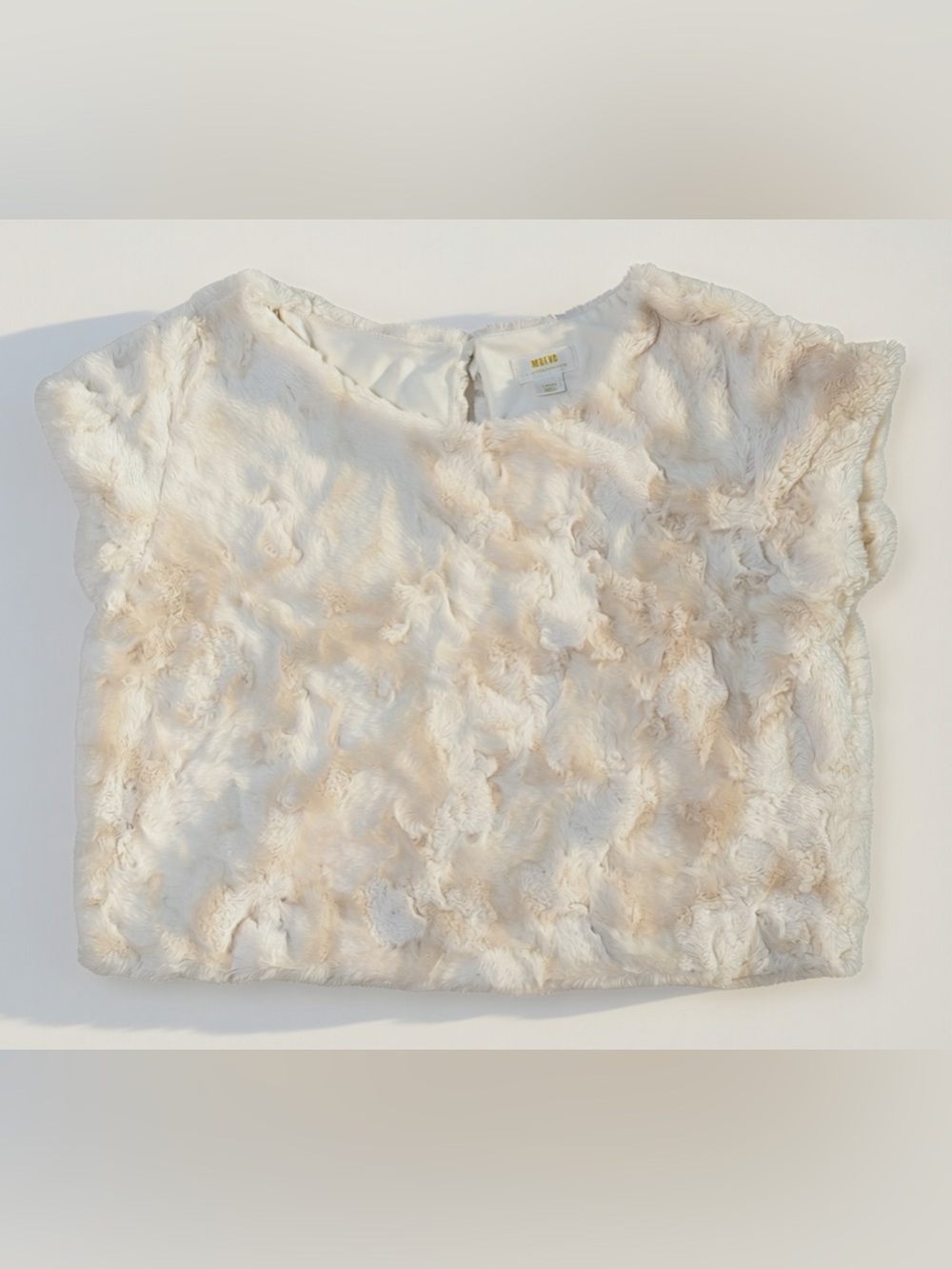 Maeve by Anthropologie Ivory Faux Fur Textured Top Size Large Quiet Luxury Luxe - Picture 2 of 6